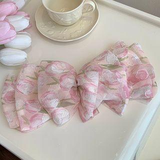 Floral Print Bow Hair Clip 1 Pc - Pink - One Size