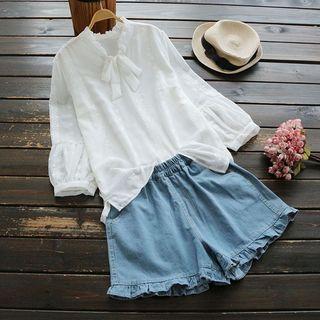 Puff-sleeve Bow-accent Chiffon Blouse