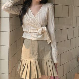 Long-sleeve Sashed Wrap Crop Top