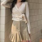 Long-sleeve Sashed Wrap Crop Top