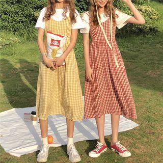 Check Sleeveless Dress / Plain Short-sleeve T-shirt