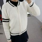 Contrast-trim Zip Knit Cardigan