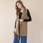 Fringe-trim Notched-lapel Knit Vest