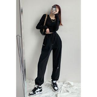 Brushed Fleece-lined Drawstring Jogger Pants