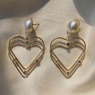 Faux Pearl Rhinestone Alloy Heart Dangle Earring