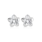 Elegant Romantic Fashion Rose Flower Cubic Zircon Earrings Silver - One Size