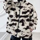 Cow Print Fleece Zip-up Jacket