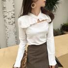 Cutout Bell-sleeve Slim-fit Top