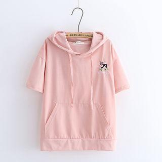 Dog Embroidered Hooded Short-sleeve T-shirt