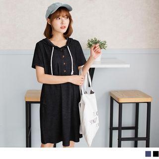 Short Sleeve Hooded Henley Dress