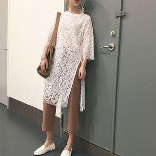 3/4 Sleeve Lace Side Slit Dress