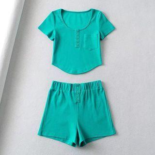 Short-sleeve Henley Top / Shorts / Set