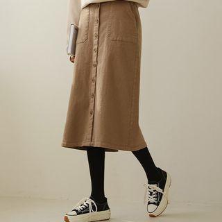 Button-front Napped Long Skirt