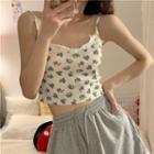 Short-sleeve Floral Print Crop Top / Camisole Top