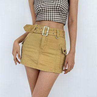 Cargo Mini Denim Pencil Skirt