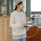 Round-neck Plain Lace Oversize Sweatshirt Off-white - One Size