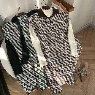 Houndstooth Collared Sleeveless Knit Dress