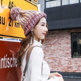 Pom Pom Chunky Knit Beanie Khaki - One Size