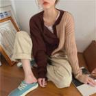 Buttoned Color Block Cardigan Almond & Coffee - One Size