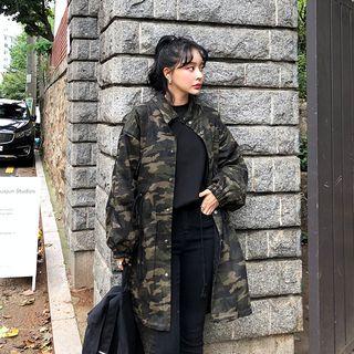 Two-way Drawstring-waist Safari Jacket Black - One Size