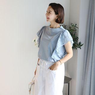 Punched Frilled Cap-sleeve Top