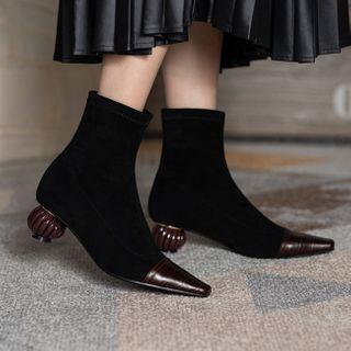 Round Heel Croc Grain Panel Short Boots