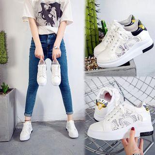 Mesh Panel Hidden Wedge Lace-up Sneakers