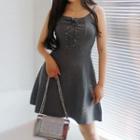 Lace Up Front Spaghetti Strap A-line Dress
