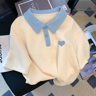 Short Sleeve Heart Print Polo Shirt