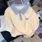 Short Sleeve Heart Print Polo Shirt