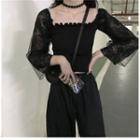 Lace Panel Cropped Blouse Black - One Size