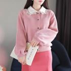 Lace-collar Balloon-sleeve Cardigan
