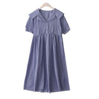 Plaid Two Tone Button-up A-line Dress