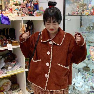 Lace Trim Wool Jacket As Shown In Figure - One Size