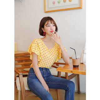 Plus Size - Frill-sleeve Dot Print Blouse