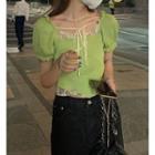 Short-sleeve Ruffle Trim Square-neck Cropped Top