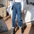 High-waist Rolled Wide Jeans