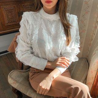 Wide-cuff Frilled Lace Blouse