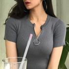 Half-zip Ribbed Short-sleeve T-shirt
