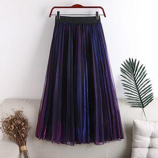 Band-waist Accordion Pleated Midi A-line Skirt