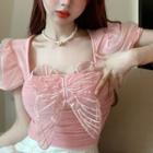 Puff-sleeve Butterfly Detail T-shirt