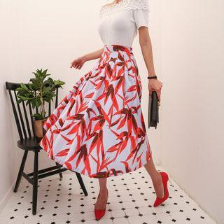 Foliage A-line Midi Flare Skirt