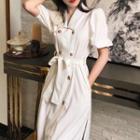Double-breasted Short-sleeve Midi Shirt Dress