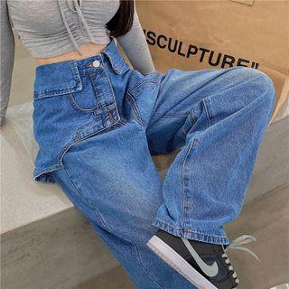 High-waist Mock Two-piece Loose-fit Jeans