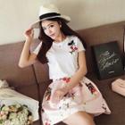 Set: Applique Short-sleeve T-shirt + Print A-line Skirt