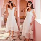 Sleeveless Embellished Bow A-line Midi Dress
