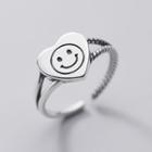Smiley Face Heart Open Ring Silver - One Size