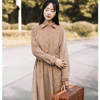 Long-sleeve Corduroy Midi A-line Collared Dress