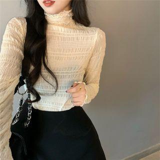 Mock Neck Shirred Plain Top
