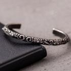 Embossed Stainless Steel Open Bangle Silver - One Size